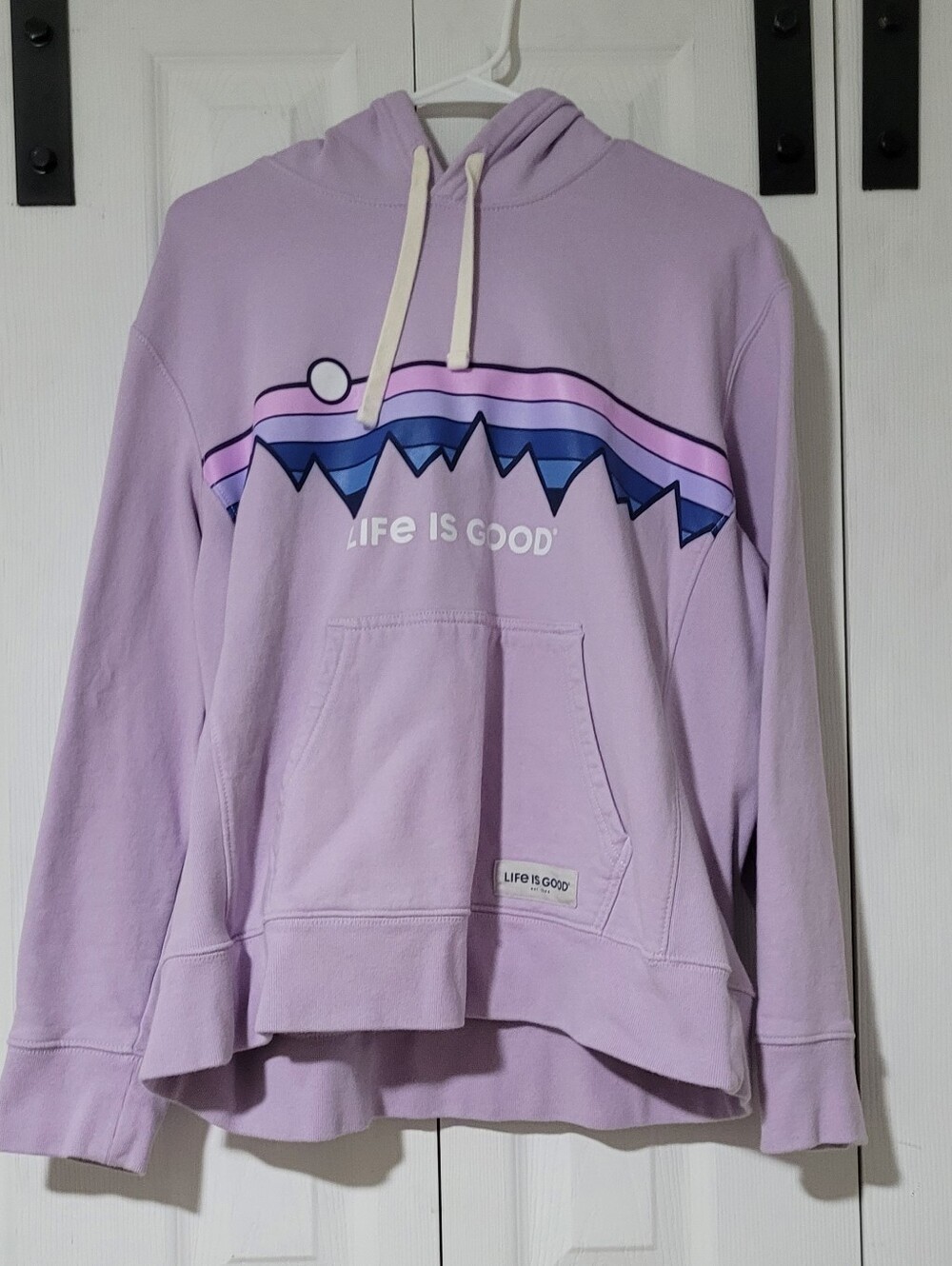Life Is Good Lavender Pullover Hoodie with Mountain Graphic